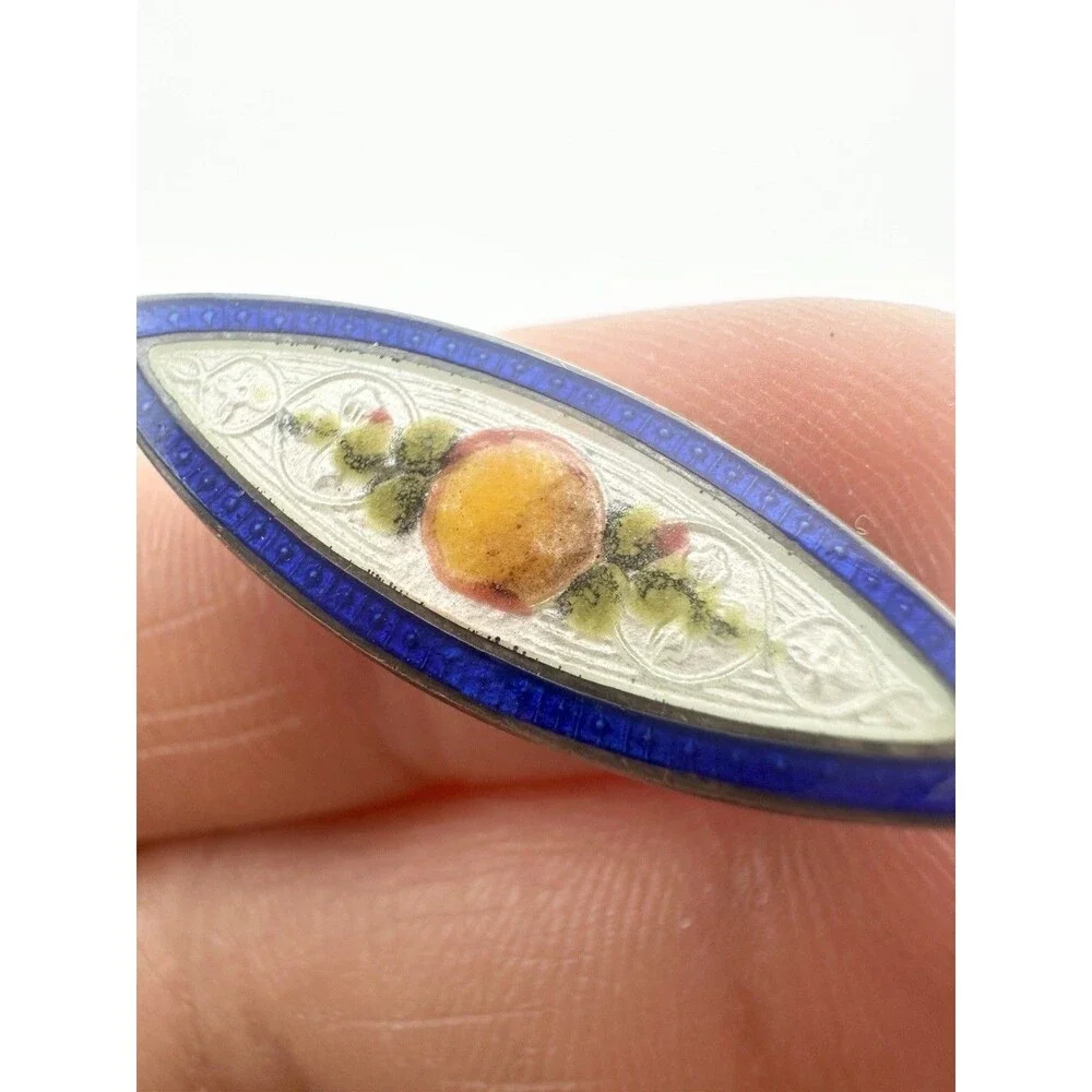 Antique Art Deco Sterling Silver Guilloche Enamel Pin